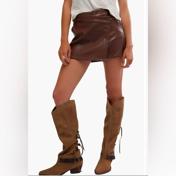 Free People NWT Wynne chocolate vegan skirt -29 - Picture 2 of 10